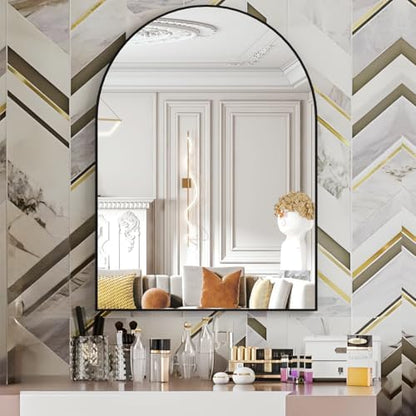Arched Wall Mirror for Bathroom, 30"x40" Arched Mirror Wall Mounted Mirror with Metal Frame, Black Vanity Mirror Decor for Mantle, Bedroom, Entryway, Living Room