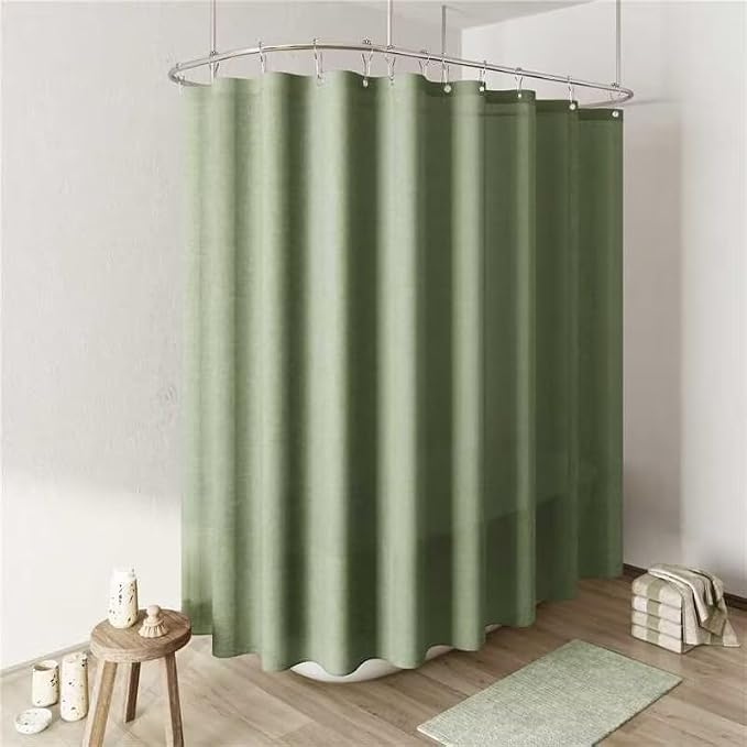 108 Inch Long Fabric Shower Curtain, 180GSM Linen Ultra Thick Fabric Shower Curtain Set with Plastic Hooks, Tall Rustic Luxury Waterproof Bath Curtains for Bathroom, Sage Green, 108x72