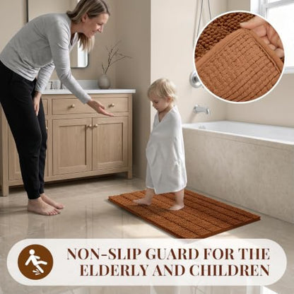 Bcoimo Bath Rug Mat,36x24 Chenille Extra Soft Burnt Orange Bathroom Tub Mat