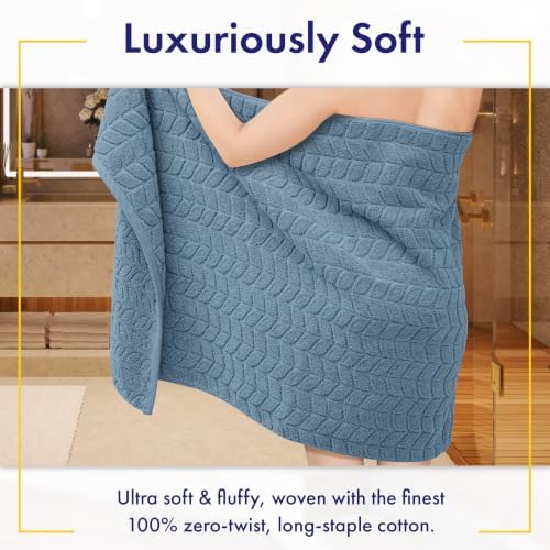 Alusa Home Ultra Soft & Stylish 700 GSM Luxury Bath Towels - 100% Zero-Twist, Long-Staple Cotton - Remarkably Absorbent & Quick Drying - 6 Piece Towel Set (Chambray)