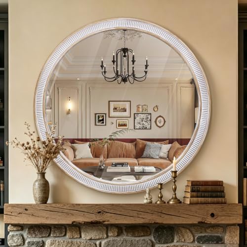 30 Inch Round Mirror, Rustic Farmhouse Circle Mirrors for Wall Decor