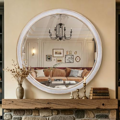 30 Inch Round Mirror, Rustic Farmhouse Circle Mirrors for Wall Decor
