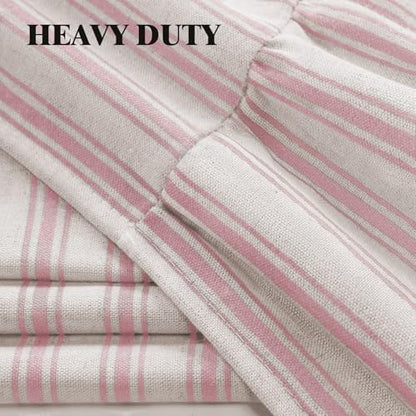 Farmhouse Shower Curtain Ruffle Linen Cream-Pink Stripe 72"W x 72"L