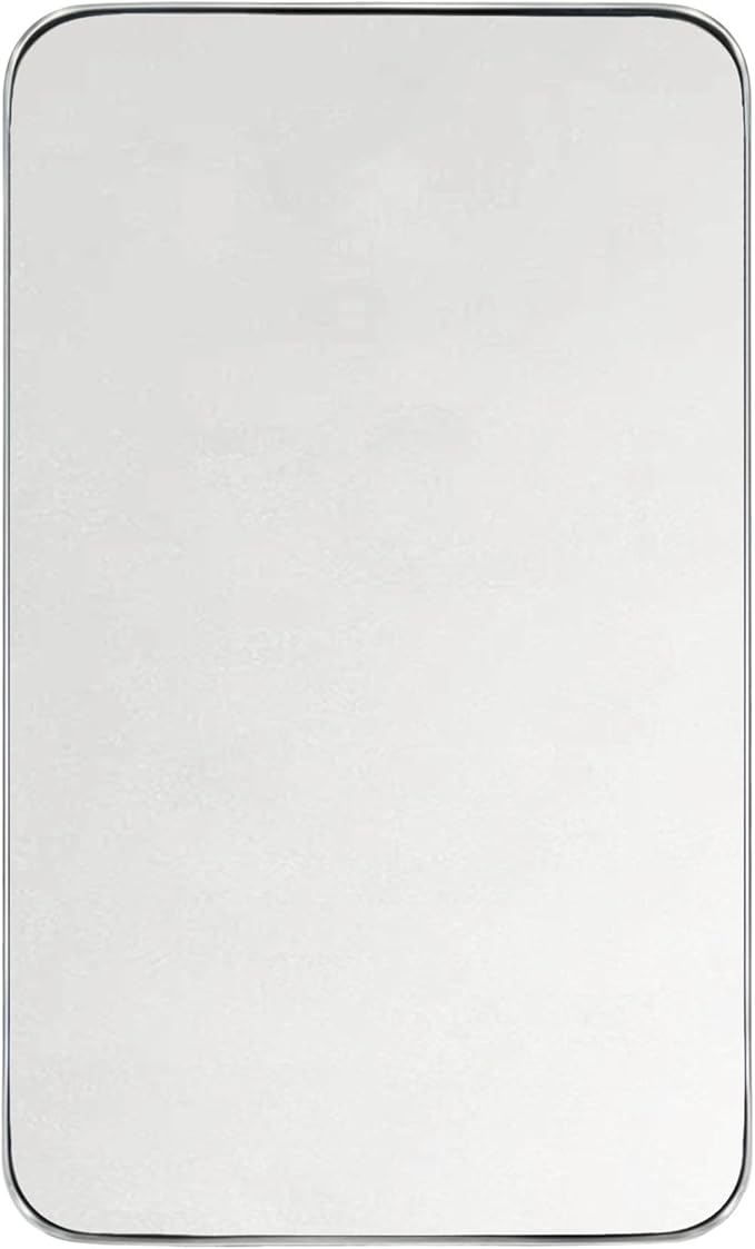 GRACTO 24x40'' Brushed Nickel Metal Framed Bathroom Mirror for Wall in Stainless Steel Rounded Rectangular Bathroom Vanity Mirrors Wall Mounted