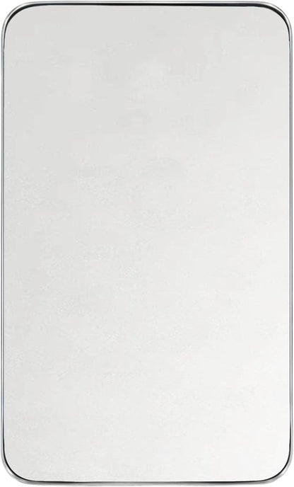 GRACTO 24x40'' Brushed Nickel Metal Framed Bathroom Mirror for Wall in Stainless Steel Rounded Rectangular Bathroom Vanity Mirrors Wall Mounted