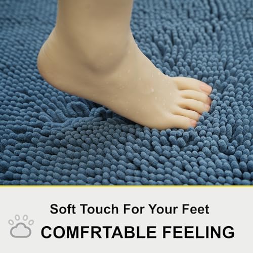 BOANKODU Bathroom Rugs Sets 2 Piece, Extra Soft Chenille Bath Mat Absorbent Bathroom Rug, Bathroom Mat with PVC Non-Slip Bottom, Machine Washable Bath Rugs (32x20 Inch + 24x16 Inch, Deep Blue)