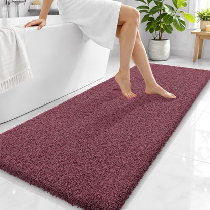 OLANLY Microfiber Bathroom Runner Rugs 59x24, Ultra Soft Bath Mat, Burgundy