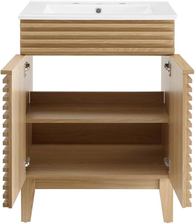 Modway Render Vanity Floor, 24 Inch, Oak/White Sink