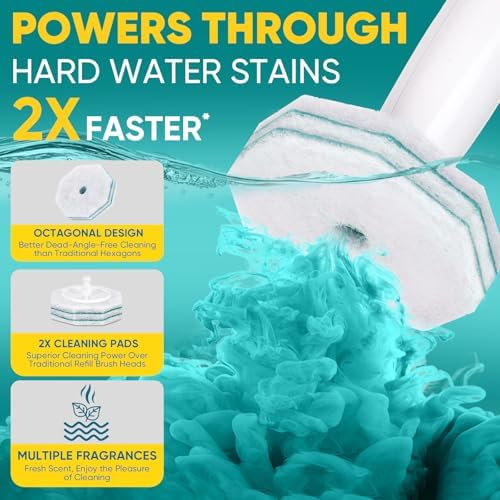 30Ct Aromative Toilet Brush Refills, Double-Layer Cleaning Pads Added, Compatible with Most Toilet Brushes，Rainforest Scent（Patented）