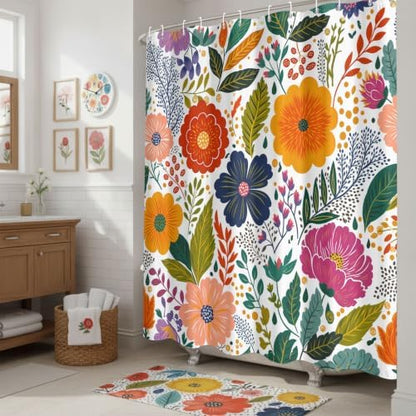 Boho Floral Shower Curtain for Bathroom 72X72Inch