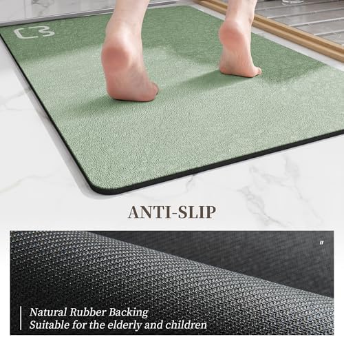 sage Green Long Stone Bath Mats for Bathroom Large Bathroom Rugs,15.7"x47"
