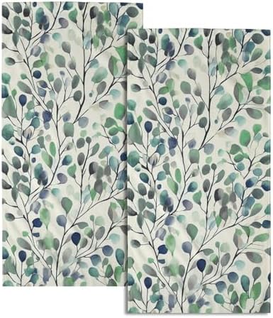 Leaves Floral Hand Towels 14x28 Inch Grey Green Boho Floral Absorbent Microfiber Soft Dish Washing Cloth Face Tea Towels for Home Hotel Gym Laundry Room Kitchen Bathroom Decor