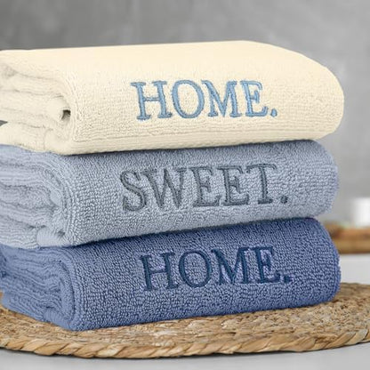 FuWeave 3 Pcs Decorative Hand Towels Bathroom Set, Blue, Home Sweet Home