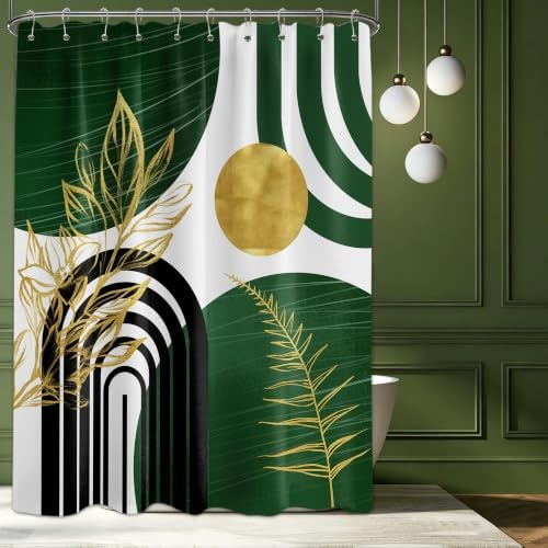 Olive Green and Gold Shower Curtain, 60X72 in, Mid Century Modern