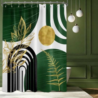 Olive Green and Gold Shower Curtain, 60X72 in, Mid Century Modern