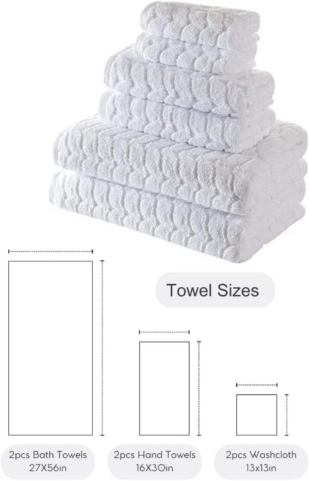BAGNO MILANO Turkish Cotton Bath Towels, Hand Towels - Soft Plush Jacquard Collection Luxury Towels Set (White, Towel Set of 6)