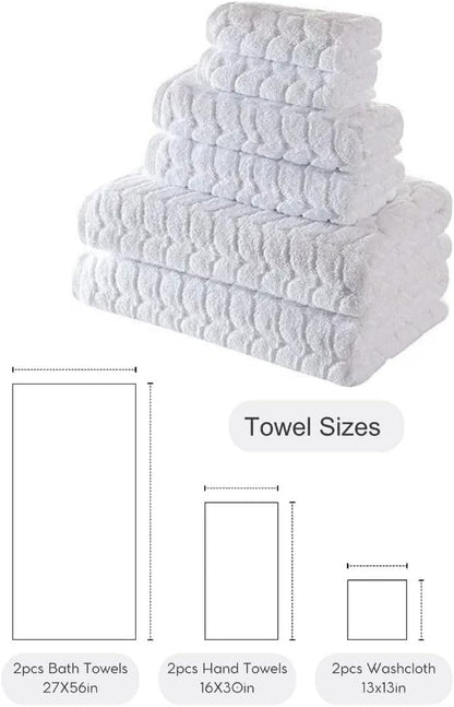 BAGNO MILANO Turkish Cotton Bath Towels, Hand Towels - Soft Plush Jacquard Collection Luxury Towels Set (White, Towel Set of 6)