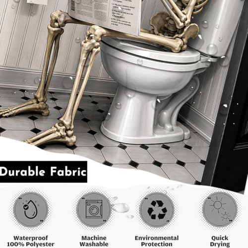 Funny Skeleton Shower Curtain Skull Halloween Bathroom Decor Shower Curtain