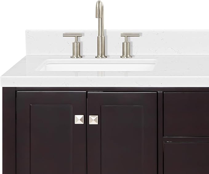 DKB Beckford 66" Espresso Double Bathroom Vanity, 1.5" Carrara White Quartz Countertop, Dual Rectangular Undermount Sinks, 4 Soft Closing Shaker Doors, 6 Full Extension Dovetail Drawers