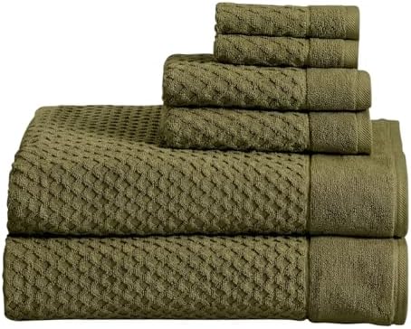 Great Bay Home Bath Towels - 100% Cotton 6 Piece Bath Sheet Set - Diamond Waffle Weave - Absorbent, Durable, Quick-Dry Towels for Bathroom (Olive)
