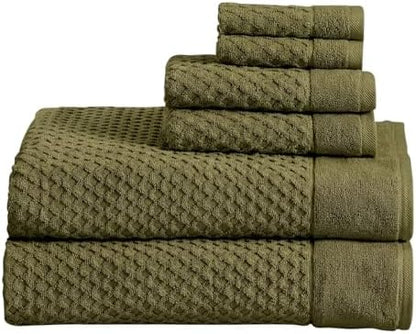 Great Bay Home Bath Towels - 100% Cotton 6 Piece Bath Sheet Set - Diamond Waffle Weave - Absorbent, Durable, Quick-Dry Towels for Bathroom (Olive)