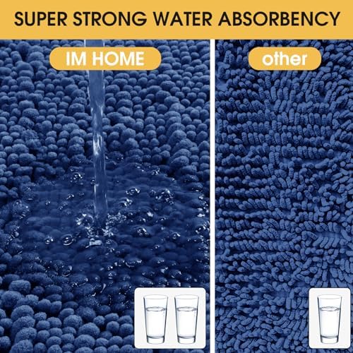 ACCUMTEK Upgrade Luxury Denim Blue Bathroom Rug Mat 32"x20", Ultra Soft Thick Absorbent Bath Mats, Non Slip Chenille Toilet Mat for Bathroom, Bedroom, Kitchen, Shower, Tub