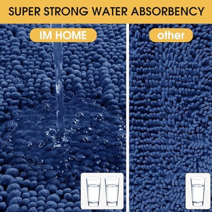 ACCUMTEK Upgrade Luxury Denim Blue Bathroom Rug Mat 32"x20", Ultra Soft Thick Absorbent Bath Mats, Non Slip Chenille Toilet Mat for Bathroom, Bedroom, Kitchen, Shower, Tub