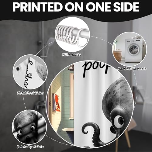 Small Stall Shower Curtain Rv Black and White Octopus, 48 x 72 Inchs