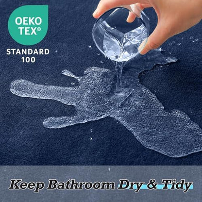 HUXMEYSON Bathroom Rugs Sets 3 Piece, Non-Slip & Quick Dry Bath Mat Set, Ultra Soft Velvet Bath Rugs for Bathroom, Toilet and Shower Floor, Navy