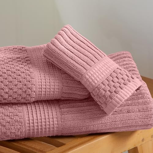 Springtree Home 100% Cotton Bath Towel Set | 4-Pack | Textured | Rose
