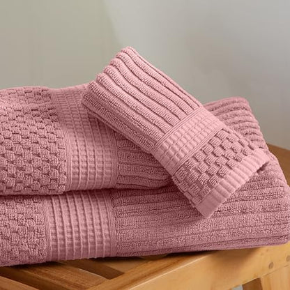 Springtree Home 100% Cotton Bath Towel Set | 4-Pack | Textured | Rose