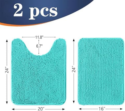 OLANLY Chenille Bathroom Rugs Mats Sets 2 Piece, 24"x16"+24"x20", Teal