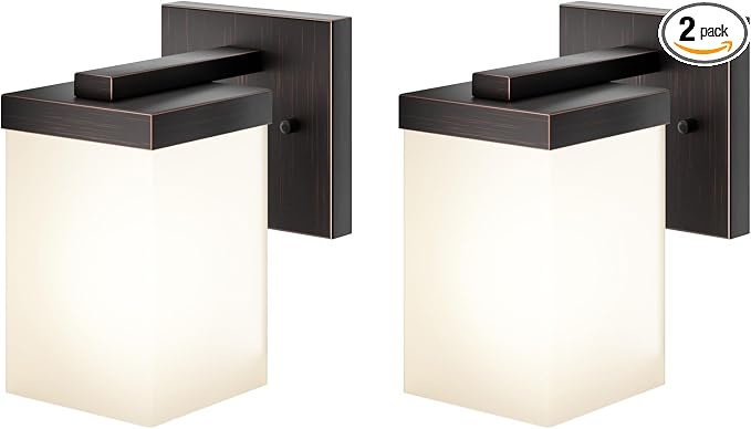 Wall Lights Over Mirror Bathroom Vanity Lighting Fixtures with White Frosted Glass Shade, Porch Wall Sconces, 2 Pack Oil Rubbed Bronze T003ORB-L1-P2