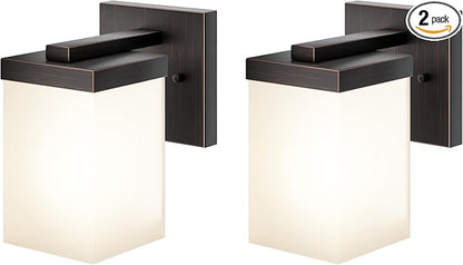 Wall Lights Over Mirror Bathroom Vanity Lighting Fixtures with White Frosted Glass Shade, Porch Wall Sconces, 2 Pack Oil Rubbed Bronze T003ORB-L1-P2