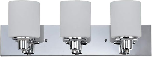 Design House Dane 3-Light Vanity Light, Polished Chrome Finish, Frosted Glass Shades, Dimmable, Bathroom Wall Fixture – Design House, 587478