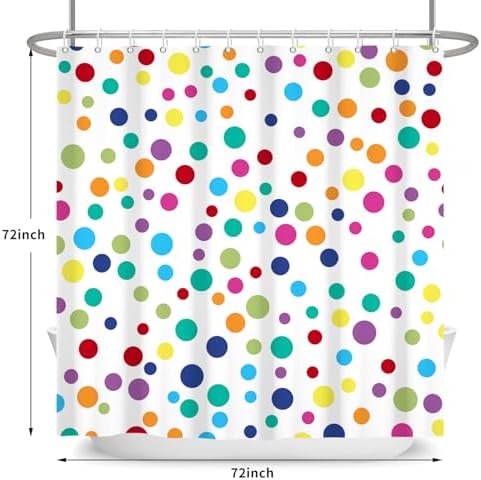 Colorful Polka Dots Shower Curtain, Kids Fun Bright Rainbow Waterproof Fabric Shower Curtain for Bathroom with Modern Abstract Geometric Bath Curtain Decor with Hooks, Machine Washable, 72''Wx72''L