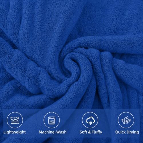 6-PCS Coral Fleece Microfiber Towel Set with Gold Stripes, Super Absorbent, Multiple Colors Available for Home, Bathroom, Hotel & Gym (6, Dark Blue)