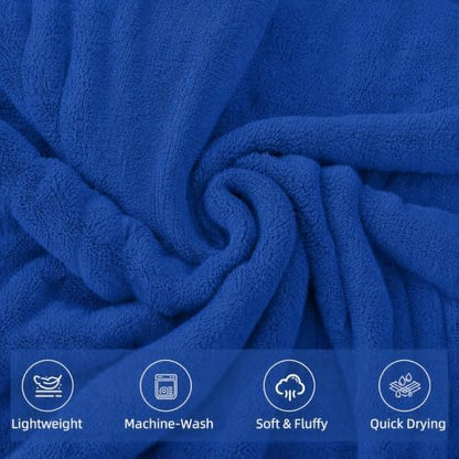 6-PCS Coral Fleece Microfiber Towel Set with Gold Stripes, Super Absorbent, Multiple Colors Available for Home, Bathroom, Hotel & Gym (6, Dark Blue)