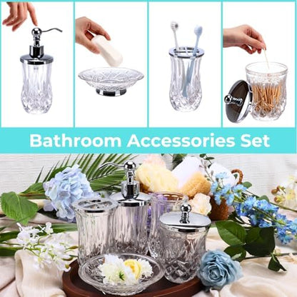 Clear Bathroom Accessories, Round Thick Glass & Metal Pump