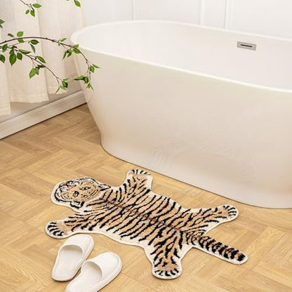 Cartoon Tiger Bath Mat Non-Slip Absorbent Rugs Brown 39.3x25.5in