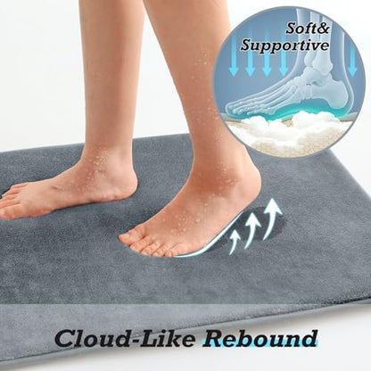 HUXMEYSON Bathroom Rugs Sets 2 Piece, Non-Slip & Quick Dry Bath Mat Set, Ultra Soft Velvet Bath Rugs for Bathroom, Toilet and Shower Floor, Grey