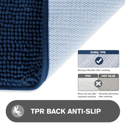 Bathroom Rugs 30 x 50 Inch – Extra Large Bath Mat | Absorbent and Washable Thick Chenille Bath Rugs Non-Slip Runner Rug for Bathroom, Shower, Tub(Navy Blue)
