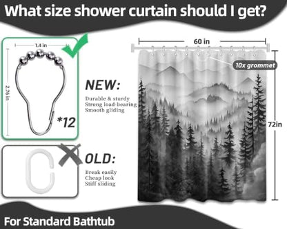 Black and White Forest Shower Curtain, 60X72 in, Mens Mountain Nature