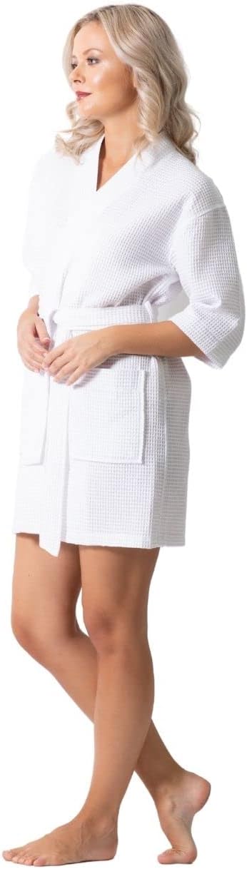 Lightweight Waffle Knit Bath, Spa & Bridesmaids Kimono Short Robes for Women - Quick Dry & Soft