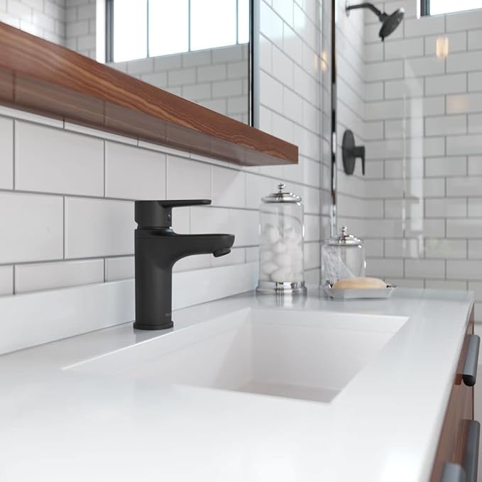 Pfister Pfirst Modern Bathroom Sink Faucet, Single Handle, Single-Hole, NSF Certified, Matte Black Finish, LG142060B