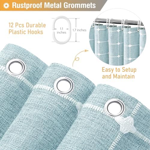 BTTN Fog Blue Boho Farmhouse Linen Heavy Duty Shower Curtain Set, 72x72