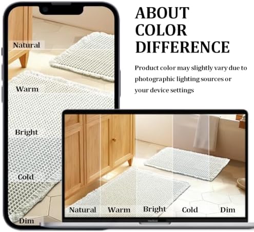 JIUZHEN Set of 2 Waffle Bath Mats Boho Bath Rugs 16"x24"+20"x32", Cream