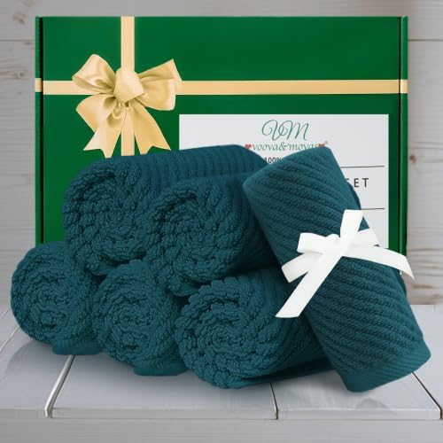 VOOVA & MOVAS Face Towels 6PC, 100% Cotton, 13x13 in, Deep Turquoise