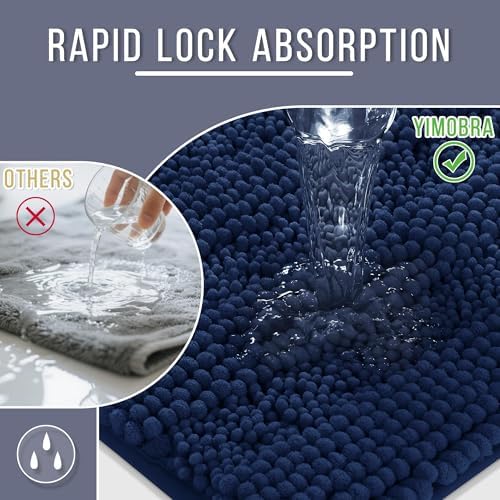 Yimobra Bathroom Rug Mat 24 x 17, Non Slip and Super Absorbent Bath Mat,Machine Washable Quick Dry,Ultra Plush Chenille Shower Rugs for Bathroom Floor Sink Tub and Shower Outside,Navy Blue