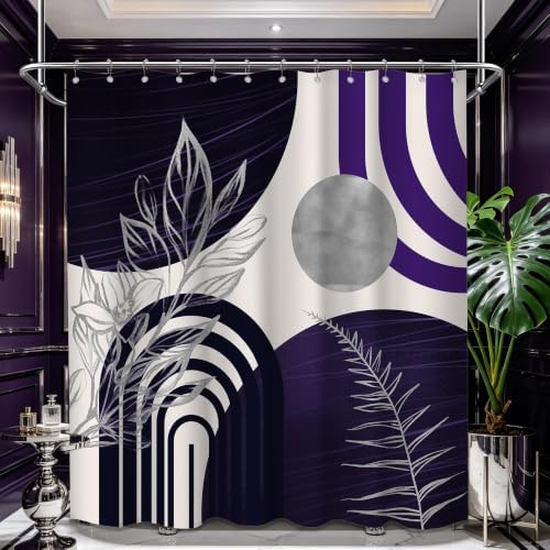 Dark Purple and Grey Shower Curtain, 72x72 in, Mid Century Modern Plum